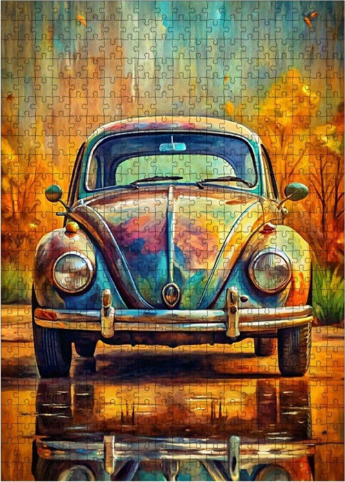 Ahşap Mdf Puzzle Yapboz Renkli Kaplumbağa Araba 500 Parça 50 x 70 cm