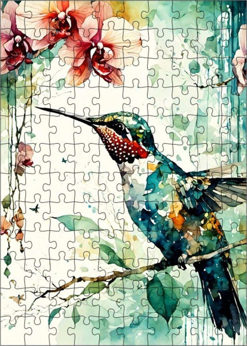 Ahşap Mdf Puzzle Yapboz Arık Kuşu Ve Kırmızı Çiçekler 120 Parça 25 x 35 cm