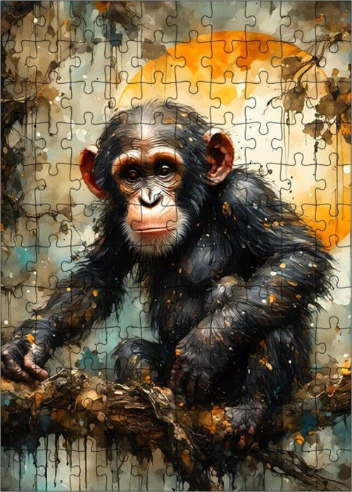 Ahşap Mdf Puzzle Yapboz Sevimli Maymun Ve Güneş 120 Parça 25 x 35 cm