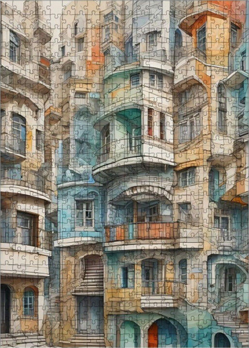 Ahşap Mdf Puzzle Yapboz Renkli Balkonlar 500 Parça 50 x 70 cm