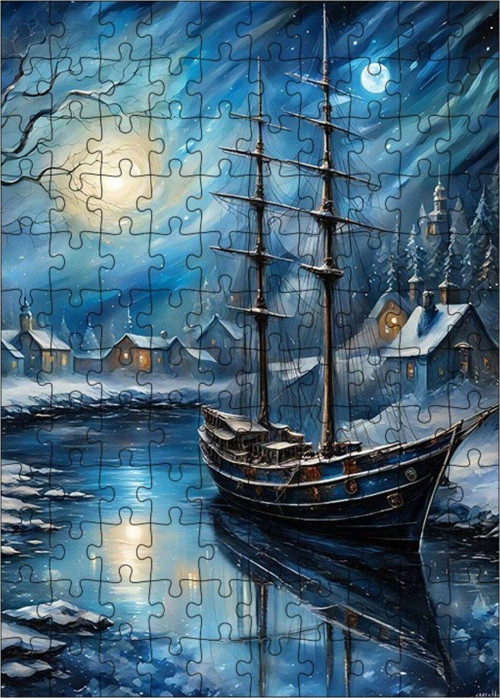 Ahşap Mdf Puzzle Yapboz Dolunay Veya Kendi Tekne 120 Parça 25 x 35 cm