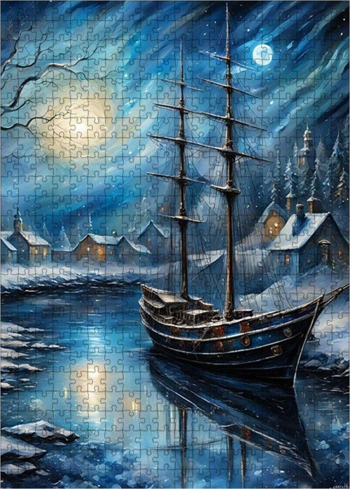 Ahşap Mdf Puzzle Yapboz Dolunay Veya Kendi Tekne 500 Parça 50 x 70 cm