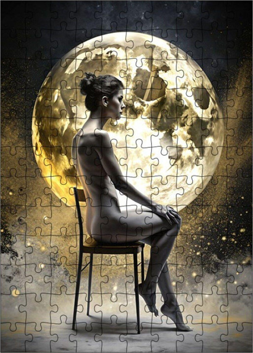 Ahşap Mdf Puzzle Yapboz Kadın Ve Dolunay 120 Parça 25 x 35 cm