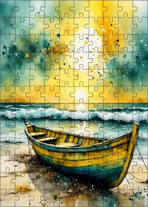 Ahşap Mdf Puzzle Yapboz Sahil Kenarındaki Kayık 120 Parça 25 x 35 cm