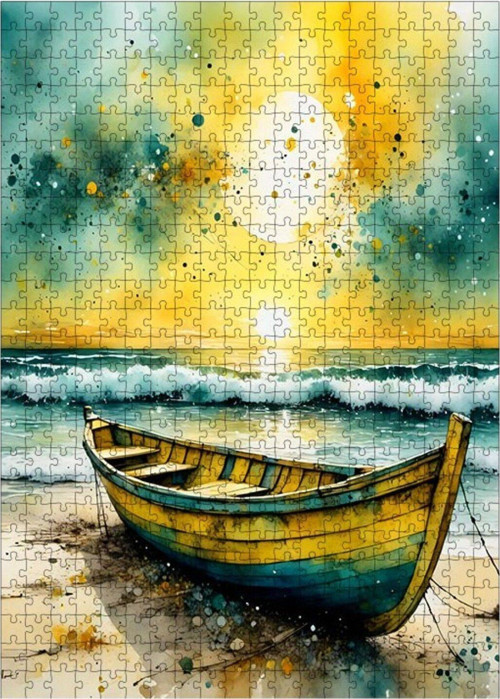 Ahşap Mdf Puzzle Yapboz Sahil Kenarındaki Kayık 500 Parça 50 x 70 cm