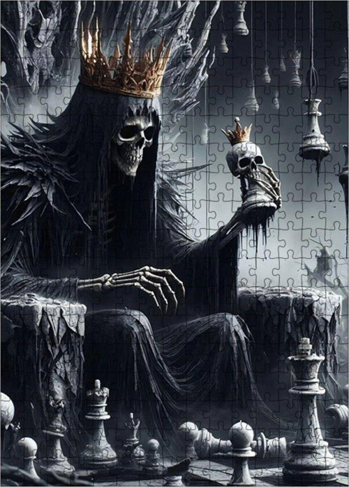 Ahşap Mdf Puzzle Yapboz Satranç Oynayan İskelet 255 Parça 35 x 50 cm