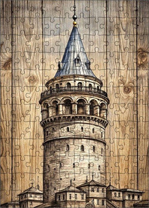 Ahşap Mdf Puzzle Yapboz Ahşap Fon Galata Kulesi 120 Parça 25 x 35 cm
