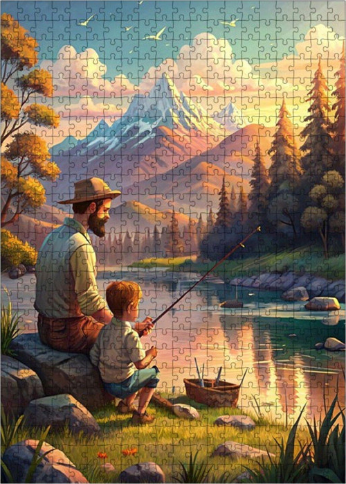 Ahşap Mdf Puzzle Yapboz Balıkçı Adam Ve Çocuk 500 Parça 50 x 70 cm