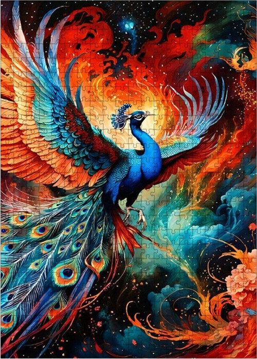 Ahşap Mdf Puzzle Yapboz Kızıl Kanatlı Tavus kuşu 500 Parça 50 x 70 cm