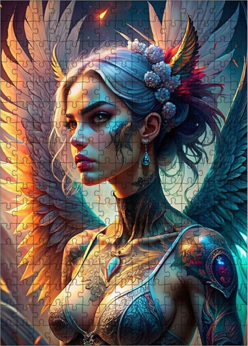 Ahşap Mdf Puzzle Yapboz Dövmeli Melek 255 Parça 35 x 50 cm
