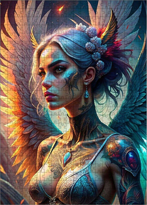 Ahşap Mdf Puzzle Yapboz Dövmeli Melek 500 Parça 50 x 70 cm