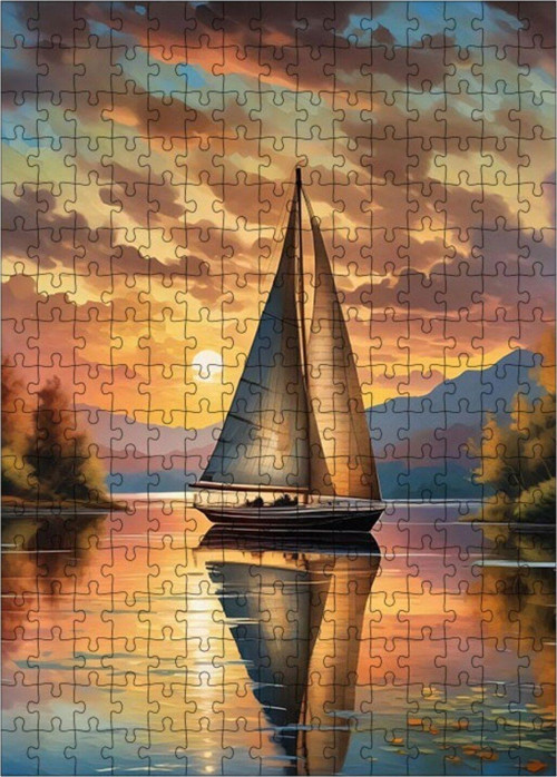 Ahşap Mdf Puzzle Yapboz Göldeki Tekne 255 Parça 35 x 50 cm