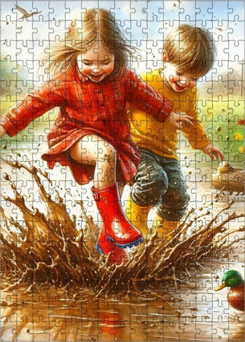 Ahşap Mdf Puzzle Yapboz Çamura Basan Çocuklar 255 Parça 35 x 50 cm