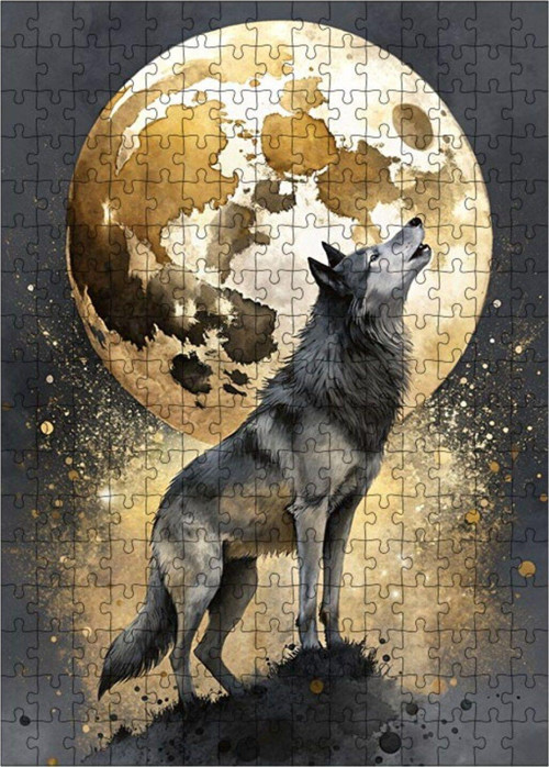Ahşap Mdf Puzzle Yapboz Uluyan Kurt Ve Ay 255 Parça 35 x 50 cm