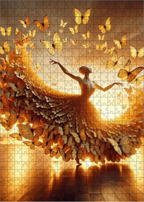 Ahşap Mdf Puzzle Yapboz Kelebekten Elbise Ve Balerin Kadın 500 Parça 50 x 70 cm