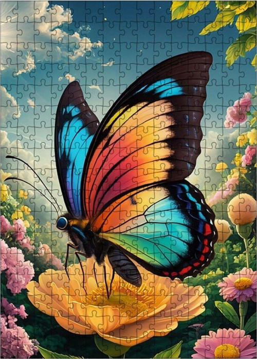 Ahşap Mdf Puzzle Yapboz Çiçeğe Konan Kelebek 255 Parça 35 x 50 cm