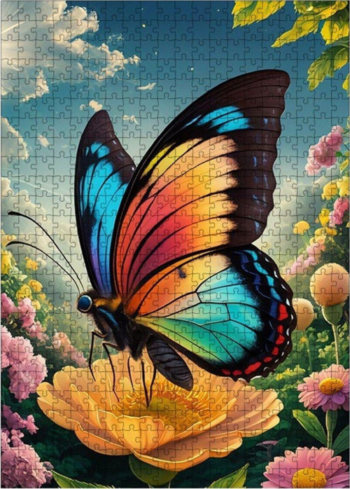 Ahşap Mdf Puzzle Yapboz Çiçeğe Konan Kelebek 500 Parça 50 x 70 cm