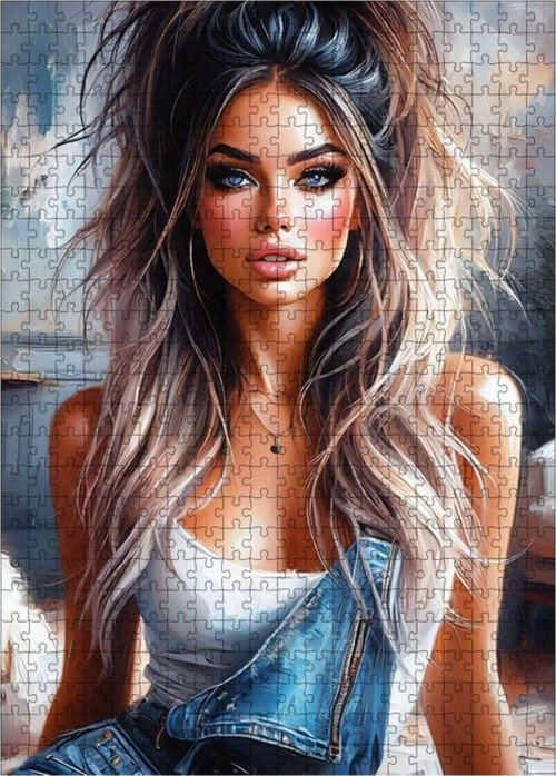 Ahşap Mdf Puzzle Yapboz Mavi Gözlü Kadın 500 Parça 50 x 70 cm