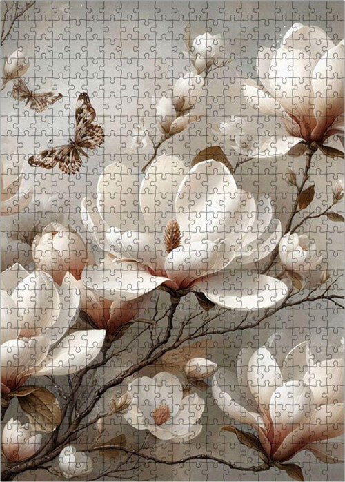 Ahşap Mdf Puzzle Yapboz Çiçekler Ve Kelebek 500 Parça 50 x 70 cm