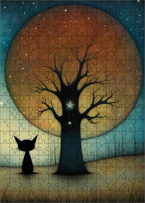Ahşap Mdf Puzzle Yapboz Yapraksız Ağaç Ve Kedi 255 Parça 35 x 50 cm