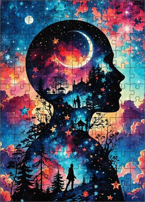 Ahşap Mdf Puzzle Yapboz Soyut İnsan Ve Manzara 120 Parça 25 x 35 cm