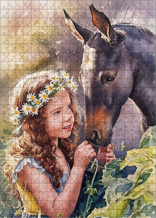 Ahşap Mdf Puzzle Yapboz Atını Seven Çocuk 500 Parça 50 x 70 cm