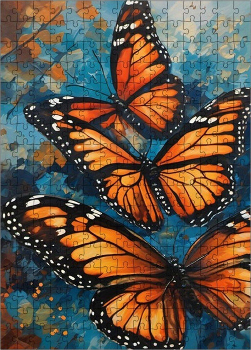 Ahşap Mdf Puzzle Yapboz Turuncu Kelebekler 255 Parça 35 x 50 cm