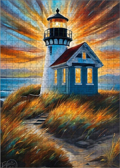 Ahşap Mdf Puzzle Yapboz Deniz Feneri Ve Ev 500 Parça 50 x 70 cm