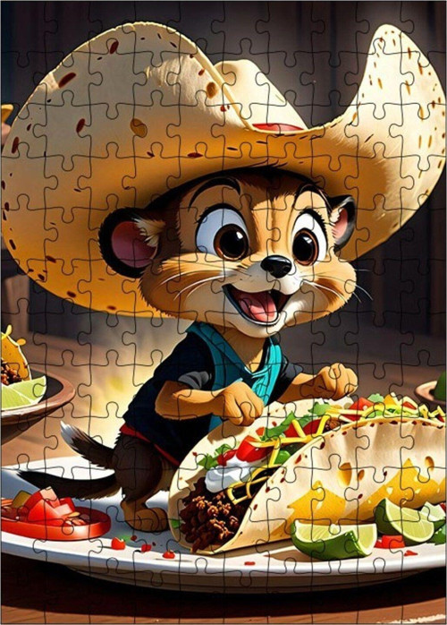 Ahşap Mdf Puzzle Yapboz Taco Tako Yiyen Sevimli Sincap 120 Parça 25 x 35 cm