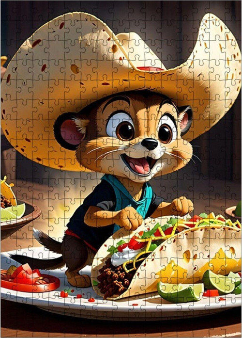Ahşap Mdf Puzzle Yapboz Taco Tako Yiyen Sevimli Sincap 255 Parça 35 x 50 cm