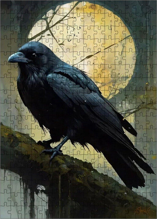 Ahşap Mdf Puzzle Yapboz Daldaki Karga Ve Dolunay 255 Parça 35 x 50 cm