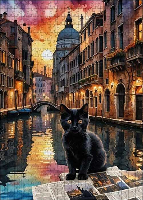 Ahşap Mdf Puzzle Yapboz Amsterdam Ve Siyah Kedi 500 Parça 50 x 70 cm