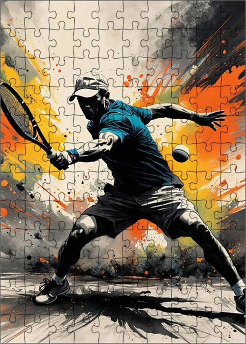 Ahşap Mdf Puzzle Yapboz Tenis Oynayan Adam 120 Parça 25 x 35 cm