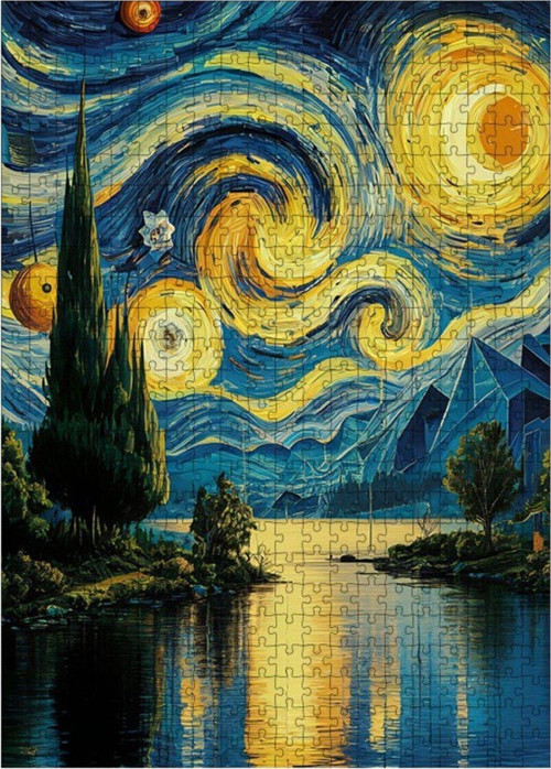 Ahşap Mdf Puzzle Yapboz Van Gogh Tarzı Göl Manzarası 500 Parça 50 x 70 cm