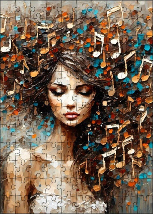 Ahşap Mdf Puzzle Yapboz Müzik Notaları Ve Kadın 120 Parça 25 x 35 cm
