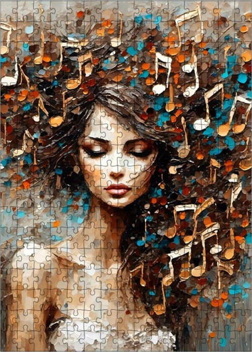 Ahşap Mdf Puzzle Yapboz Müzik Notaları Ve Kadın 255 Parça 35 x 50 cm
