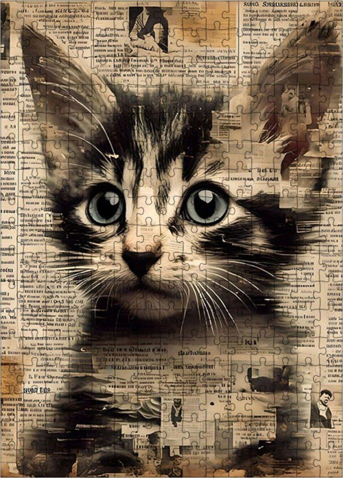 Ahşap Mdf Puzzle Yapboz Gazete Fon Kedi 255 Parça 35 x 50 cm
