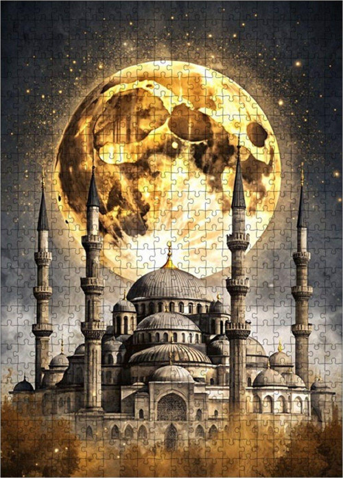 Ahşap Mdf Puzzle Yapboz Cami Manzarası Ve Dolunay 500 Parça 50 x 70 cm