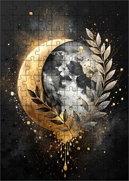 Ahşap Mdf Puzzle Yapboz Güneş Ve Ay 120 Parça 25 x 35 cm