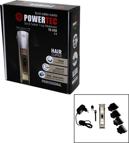 POWERTEC TR-558 ŞARJLI SAÇ SAKAL ENSE ÇİZİM Tıraş MAKİNESİ T BIÇAK