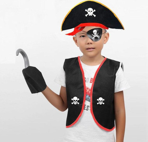 Korsan Yelek + Şapka + Kanca + Maske Çocuk Boy 9-11 Yaş