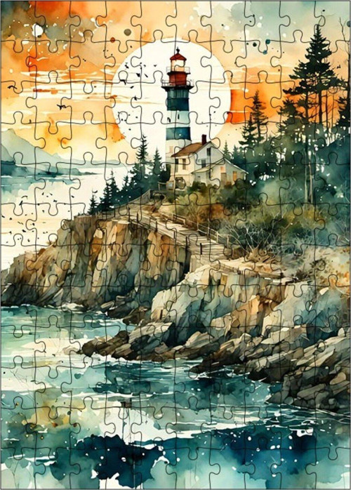 Ahşap Mdf Puzzle Yapboz Deniz Feneri Ve Kayalıklar 120 Parça 25 x 35 cm