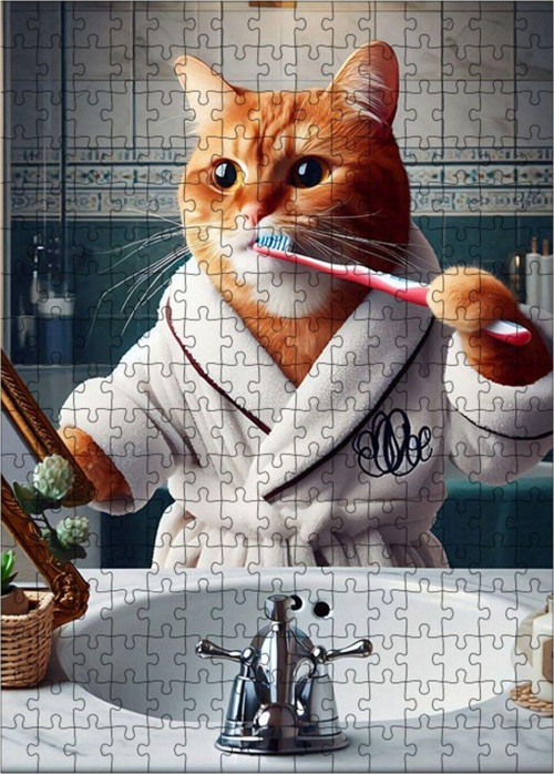 Ahşap Mdf Puzzle Yapboz Dişlerini Fırçalayan Kedi 255 Parça 35 x 50 cm