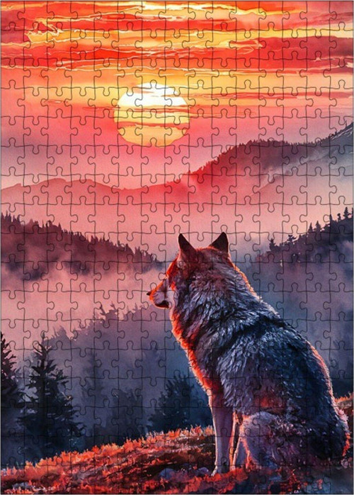 Ahşap Mdf Puzzle Yapboz Kurt Ve Gün Batımı 255 Parça 35 x 50 cm