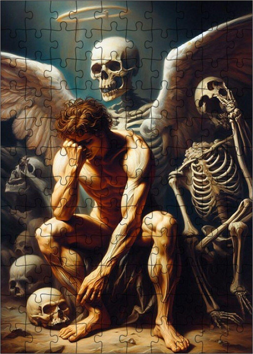 Ahşap Mdf Puzzle Yapboz Melek Ve İskelet 120 Parça 25 x 35 cm