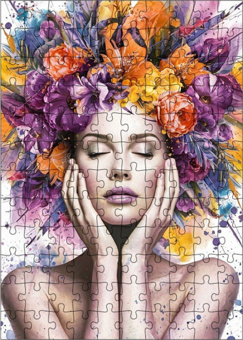 Ahşap Mdf Puzzle Yapboz Çiçek Saçlı Kadın 120 Parça 25 x 35 cm