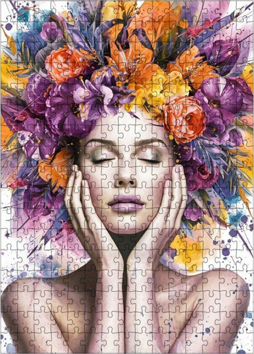 Ahşap Mdf Puzzle Yapboz Çiçek Saçlı Kadın 255 Parça 35 x 50 cm