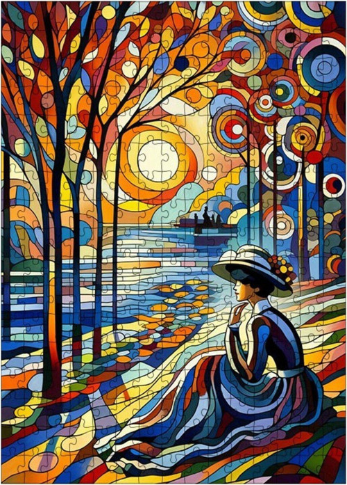 Ahşap Mdf Puzzle Yapboz Vitray Ay Orman Ve Kadın 255 Parça 35 x 50 cm