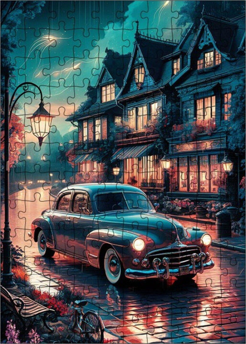 Ahşap Mdf Puzzle Yapboz Siyah Klasik Araba 120 Parça 25 x 35 cm