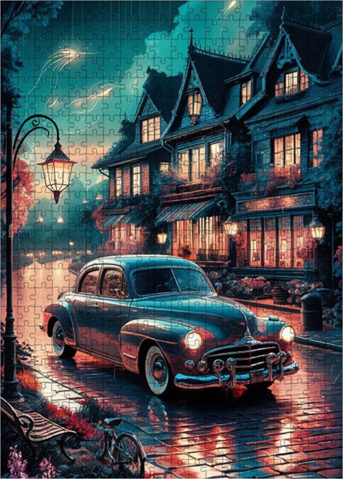 Ahşap Mdf Puzzle Yapboz Siyah Klasik Araba 500 Parça 50 x 70 cm